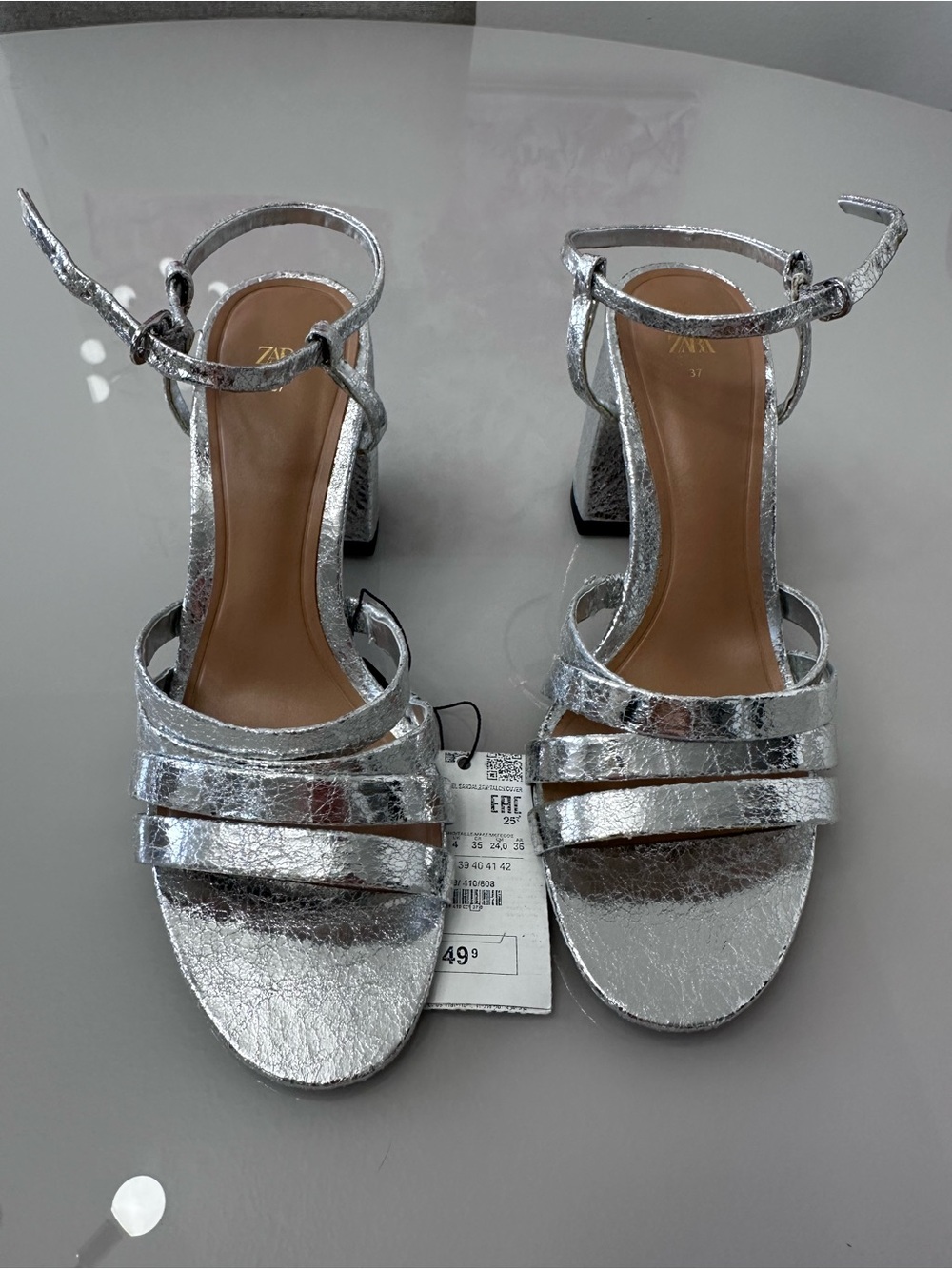Zara NWT Silver Metallic Block Heel Sandals - Zara